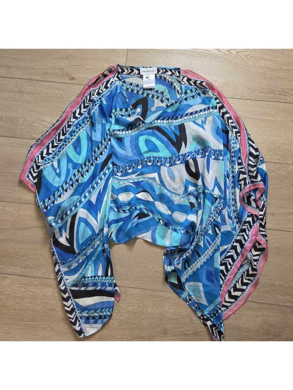 Emilio Pucci Blue Abstract Print Silk Poncho Top Womens One Size